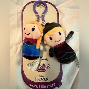 Disney Itty Bittys Clippys - Frozen Anna and Kristoff bag clips, zipper pull